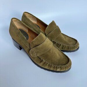 Cole Haan Size 6.5 Olive Green Suede Leather Block Heeled‎ Loafer Dark Academia